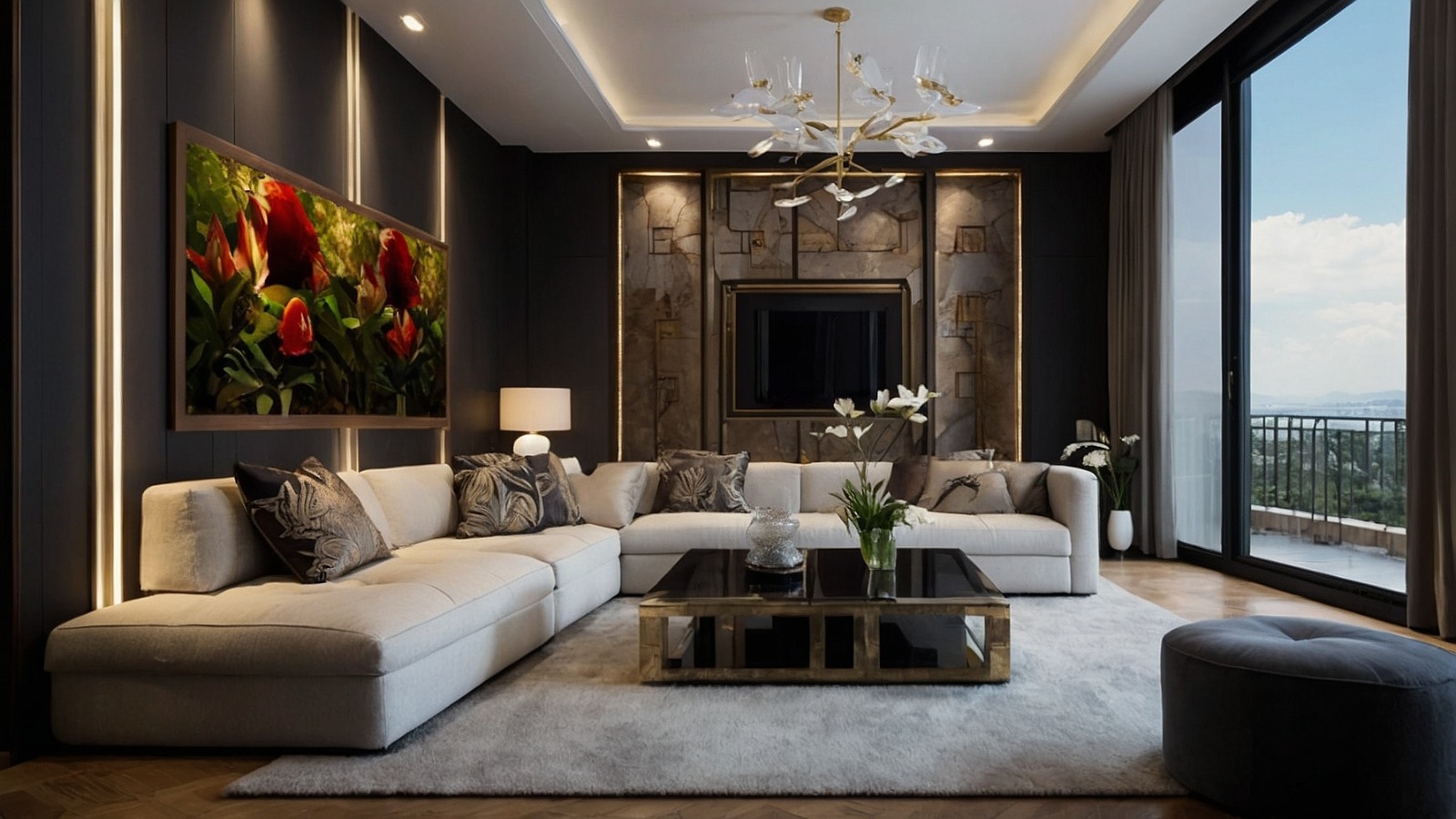 Sala com parede escura